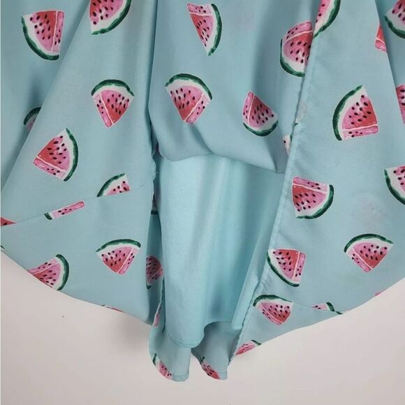 Everly Sleeveless Razorback Lined Blue Dress with Watermelon Print Size Medium - Picture 5 of 9